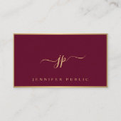 Trendy Elegant Calligraphy Script Bordeaux & Gold 名刺 (正面)