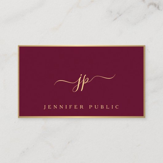 Trendy Elegant Calligraphy Script Bordeaux & Gold 名刺 (正面)