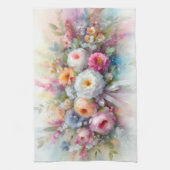 Trendy Elegant Colorful Watercolor Aquarell Flower キッチンタオル (縦)