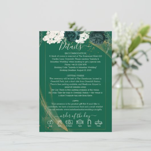 Trendy Elegant Emerald Green Rose Wedding Program 招待状 (スタンド正面)