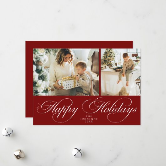 Trendy Elegant Family Photo Collage Christmas シーズンカード (正面/裏面インサイチュ)