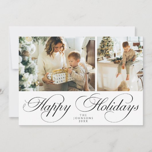 Trendy Elegant Family Photo Collage Christmas シーズンカード (正面)