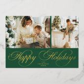 Trendy Elegant Family Photo Collage Christmas 箔シーズンカード (正面)