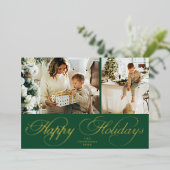 Trendy Elegant Family Photo Collage Christmas 箔シーズンカード (立ち正面)