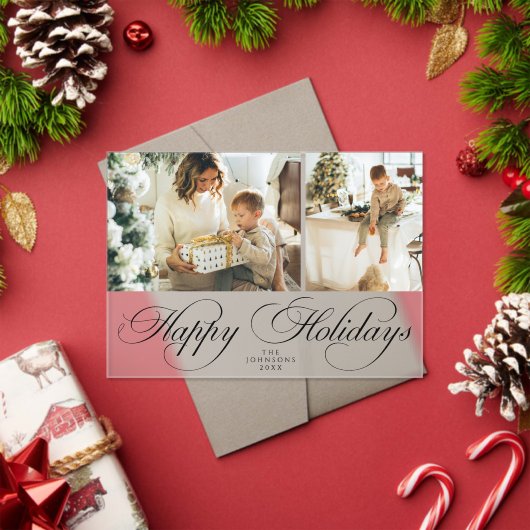 Trendy Elegant Family Photo Collage Christmas Card アクリル招待状 (インサイチュ (クリスマス))