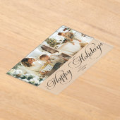 Trendy Elegant Family Photo Collage Christmas Card アクリル招待状 (レイダウン)