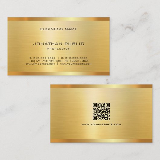 Trendy Elegant Modern QR Code Gold Luxury Silk 名刺 (正面/裏面)