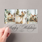 Trendy Elegant Script Photo Collage Christmas Card アクリル招待状 (インサイチュ (ポータブル))