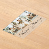 Trendy Elegant Script Photo Collage Christmas Card アクリル招待状 (レイダウン)