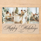 Trendy Elegant Script Photo Collage Christmas Card アクリル招待状 (正面)