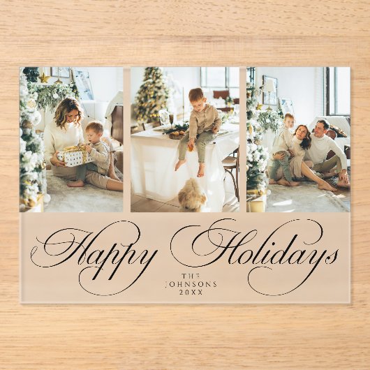Trendy Elegant Script Photo Collage Christmas Card アクリル招待状 (正面)