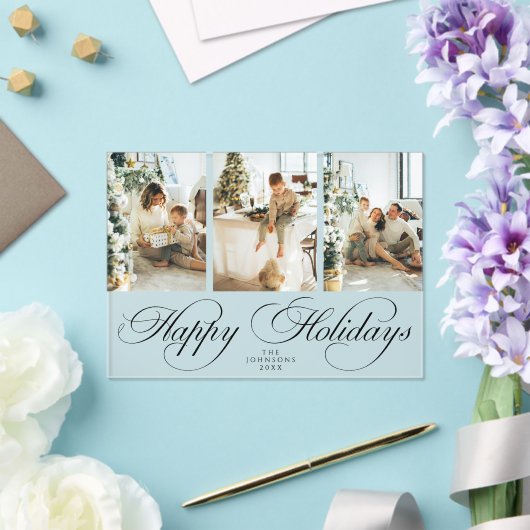 Trendy Elegant Script Photo Collage Christmas Card アクリル招待状 (インサイチュ (ウェディング))