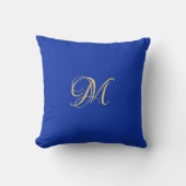 Trendy Elegant Solid Royal Blue Name Monogram クッション (正面)