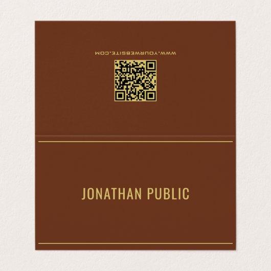 Trendy Elegant Template Folded Gold Text Brown 名刺 (外部フラット)