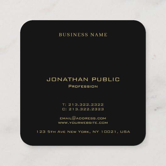Trendy Elegant Template Monogram Black And Gold スクエア名刺 (裏面)