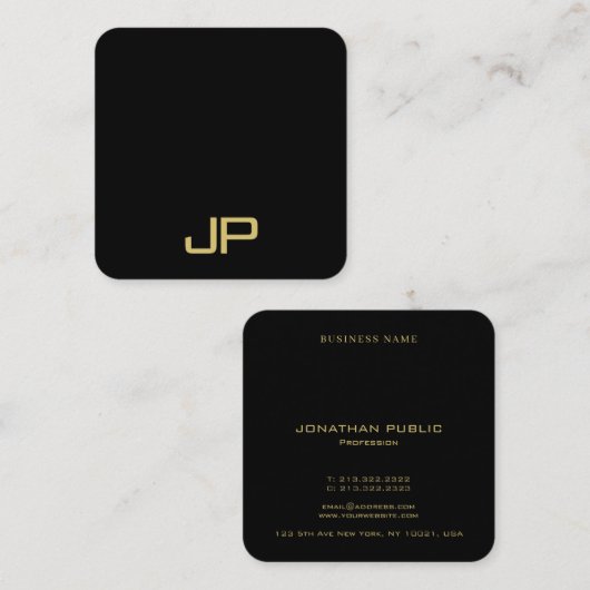 Trendy Elegant Template Monogram Black And Gold スクエア名刺 (正面/裏面)