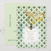 Trendy Faith Sea Green Bee Matrix Gold 招待状 (正面/裏面)