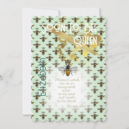 Trendy Faith Sea Green Bee Matrix Gold 招待状 (正面)