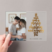 Trendy Faux Gold Family Photo Christmas Card アクリル招待状 (インサイチュ (ポータブル))