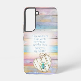 Trendy Faux Pastel Wood Heart Turquoise Bee Faith Samsung Galaxy S22ケース