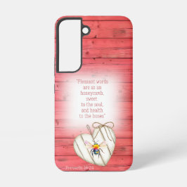 Trendy Faux Red Wood Heart Rainbow Bee Faith Samsung Galaxy S22ケース