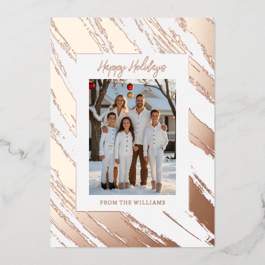 Trendy Foil Christmas Card Template Holiday White 箔シーズンカード (正面)