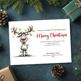 Trendy Funny Reindeer Holiday Greeting Design シーズンカード