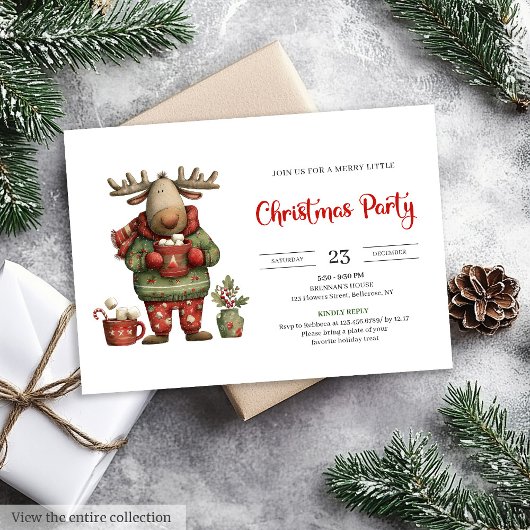 Trendy Funny Reindeer red green festive invite 招待状