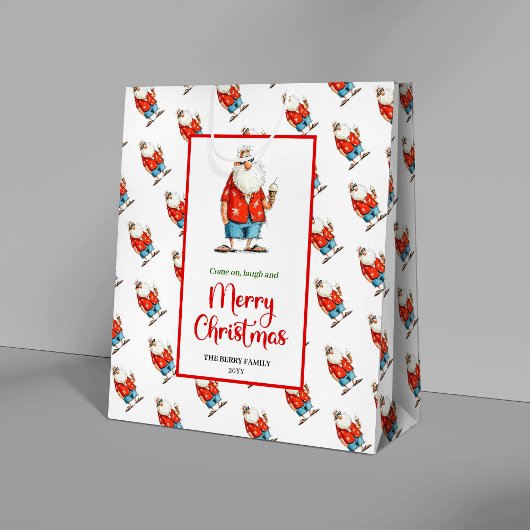 Trendy funny Santa Claus watercolor Christmas ミディアムペーパーバッグ