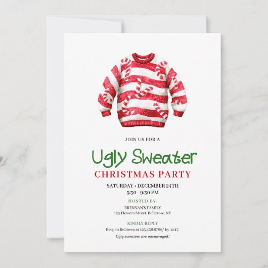Trendy Funny Ugly Sweater Xmas Invite Design 招待状 (正面)
