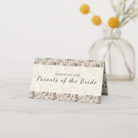 Trendy Gardenias Accent Boho Wedding プレイスカード (正面)