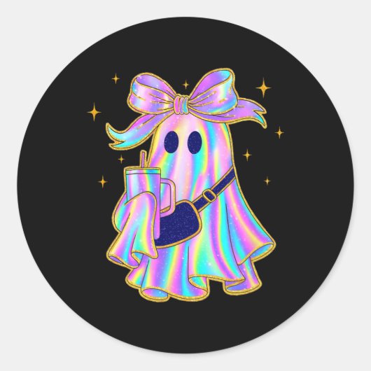 Trendy Ghost Shirt Coffee Tumbler Pastel Halloween ラウンドシール (正面)