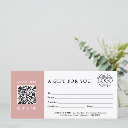 Trendy Gift Certificate | Business Logo & QR Code (スタンド正面)