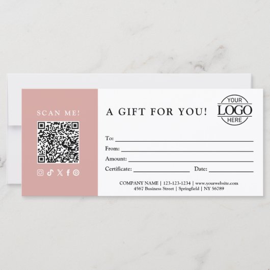 Trendy Gift Certificate | Business Logo & QR Code (正面)