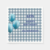 Trendy Gingham Blue 5th Birthday Personalized スタンダードカクテルナプキン (正面)