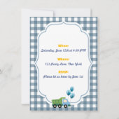 Trendy Gingham Blue Construction 3rd Birthday 招待状 (裏面)