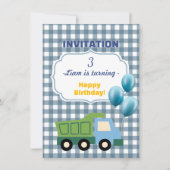 Trendy Gingham Blue Construction 3rd Birthday  招待状 (正面)