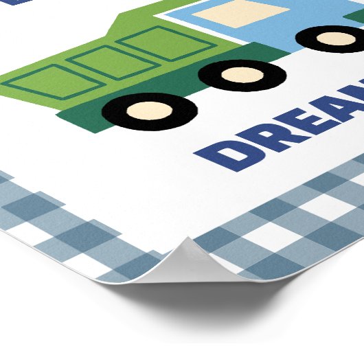 Trendy Gingham Blue Work Hard Play Hard Boys Room  ポスター (角)