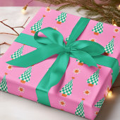 Trendy Gingham Christmas Tree Pattern ラッピングペーパー