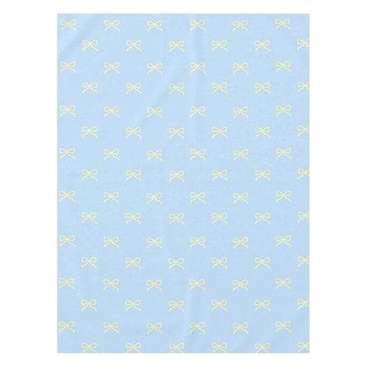 Trendy Girly Blue & Yellow Bow Pattern Spring テーブルクロス (正面)