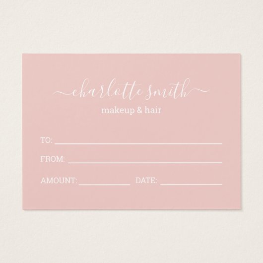 Trendy Girly Blush Pink Business Gift Certificate (裏面)