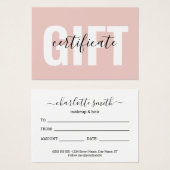 Trendy Girly Blush Pink Business Gift Certificate (正面&裏面)