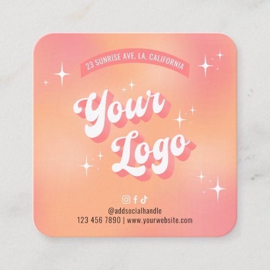 Trendy Girly Peach Lash Extensions Aftercare Cards スクエア名刺 (正面)