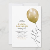 Trendy Gold Balloon 50th Birthday 招待状 (正面)