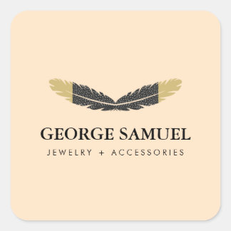 Trendy Gold Dipped Boho Feather Designer Pink  スクエアシール