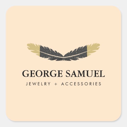 Trendy Gold Dipped Boho Feather Designer Pink  スクエアシール (正面)