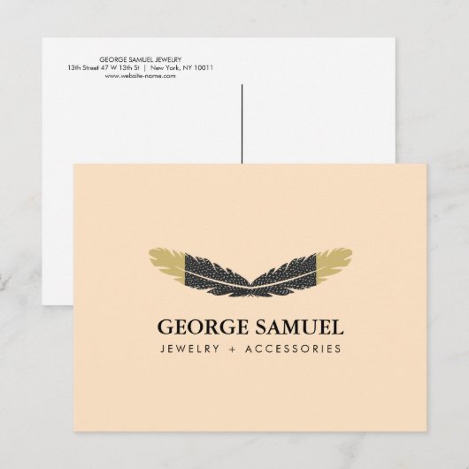 Trendy Gold Dipped Boho Feather Designer Pink  ポストカード (正面/裏面)