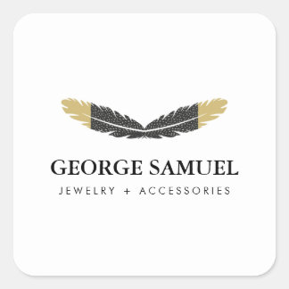 Trendy Gold Dipped Boho Feather Designer White スクエアシール