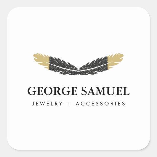 Trendy Gold Dipped Boho Feather Designer White スクエアシール (正面)