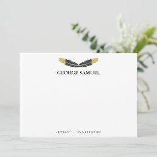 Trendy Gold Dipped Boho Feather Designer White ノートカード